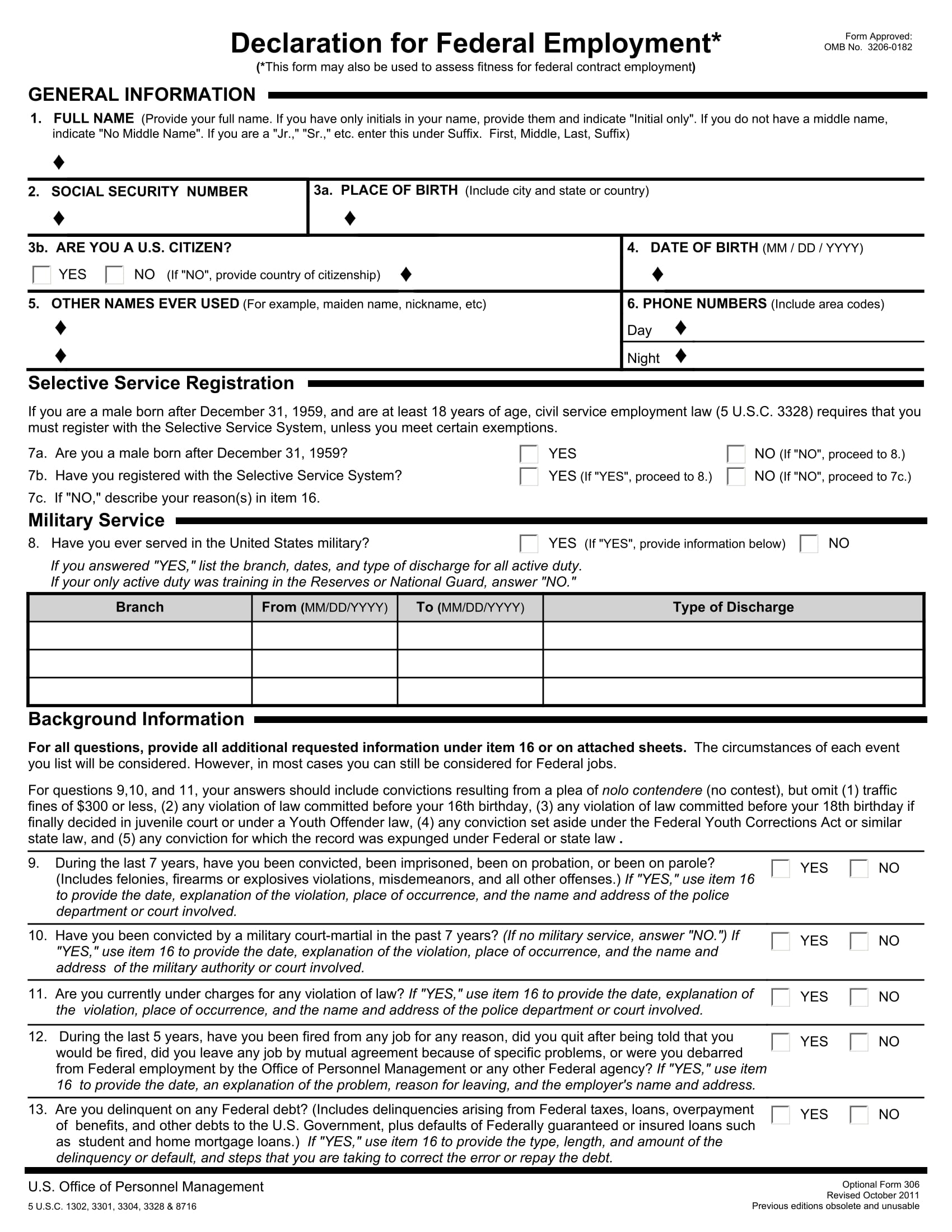 declaration of federal employment