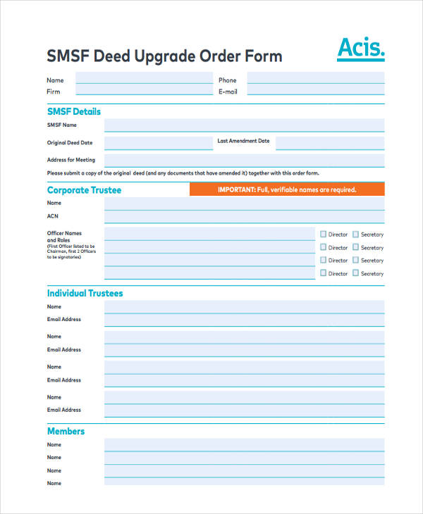 deed upgrade order form