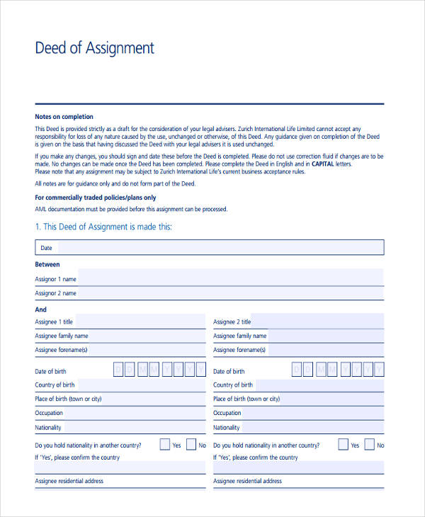 deed of assignment form