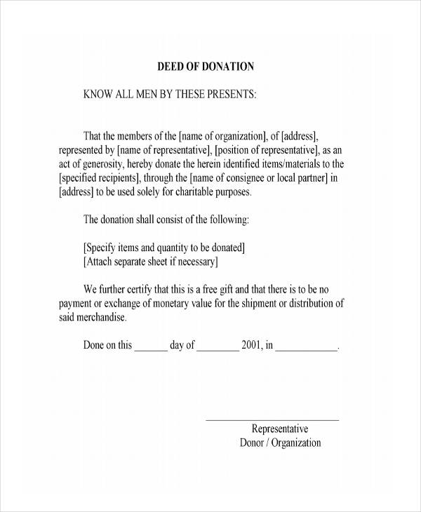 deed of donation form