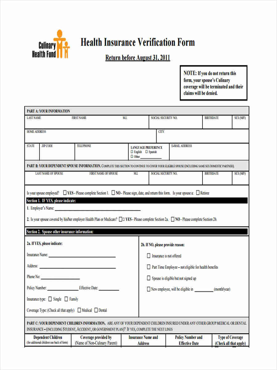 FREE 6 Dental Insurance Verification Forms In PDF