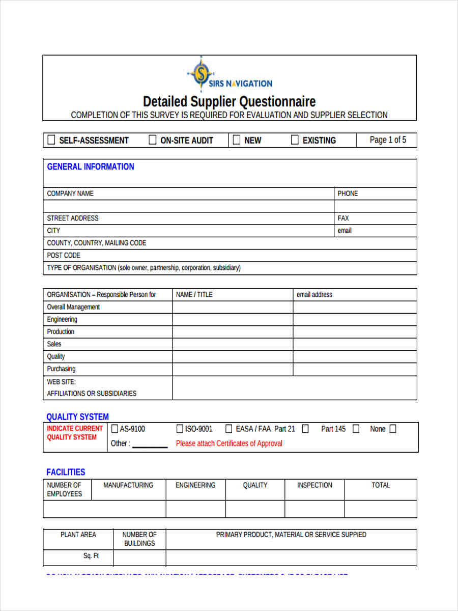 Free 13 Supplier Questionnaire Forms In Pdf Ms Word Excel Gambaran
