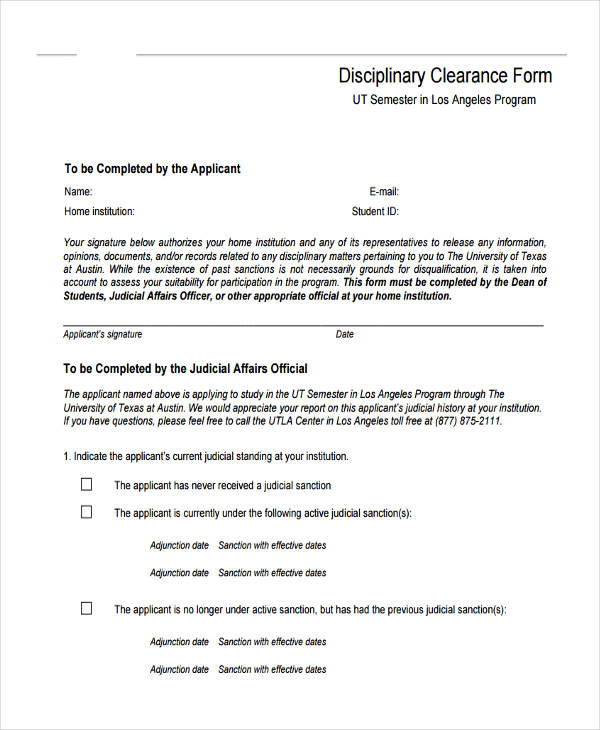 disciplinary clearance release