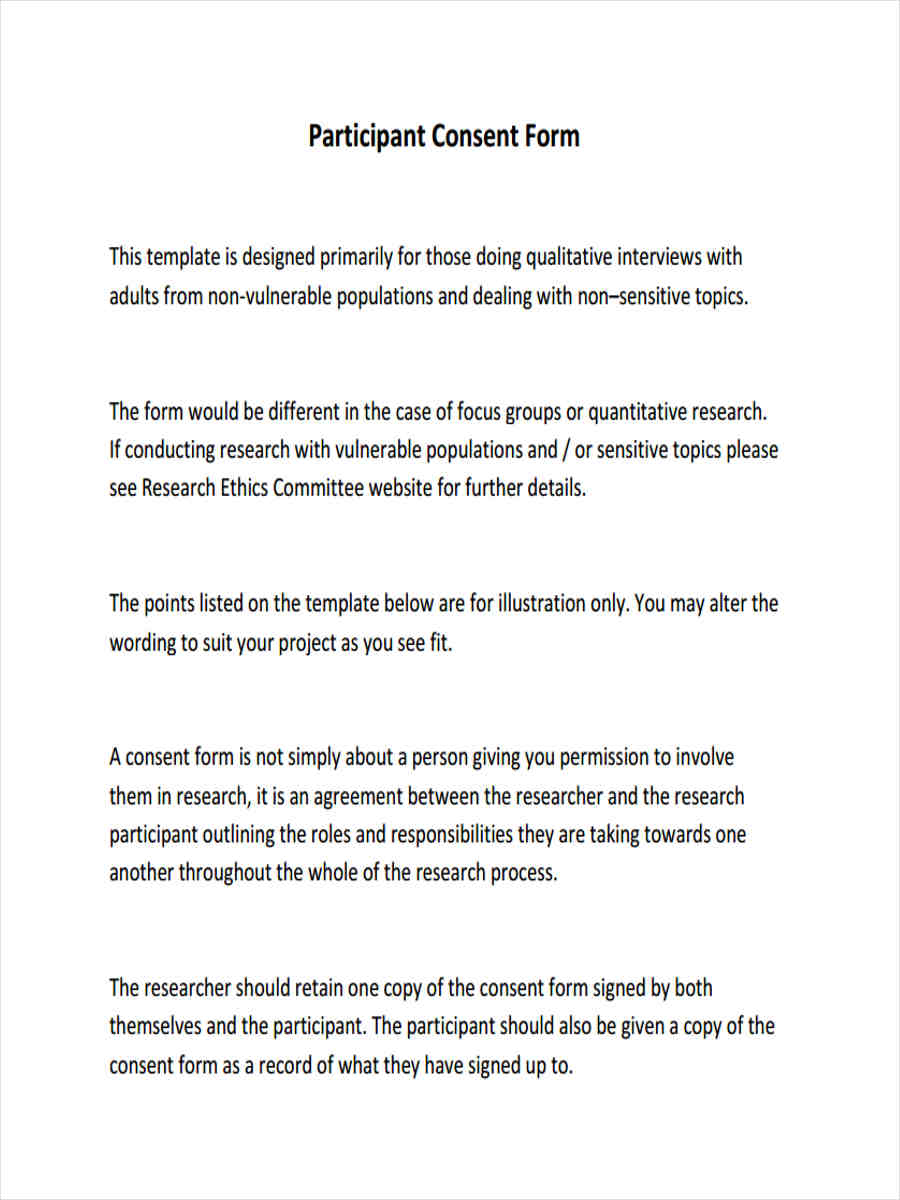 sample consent form for participation in research