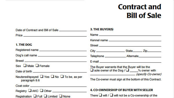 dog bill of sale example