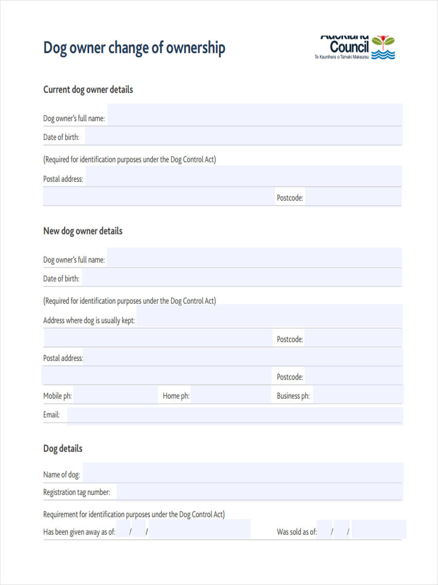 Free Printable Dog Transfer Of Ownership Form