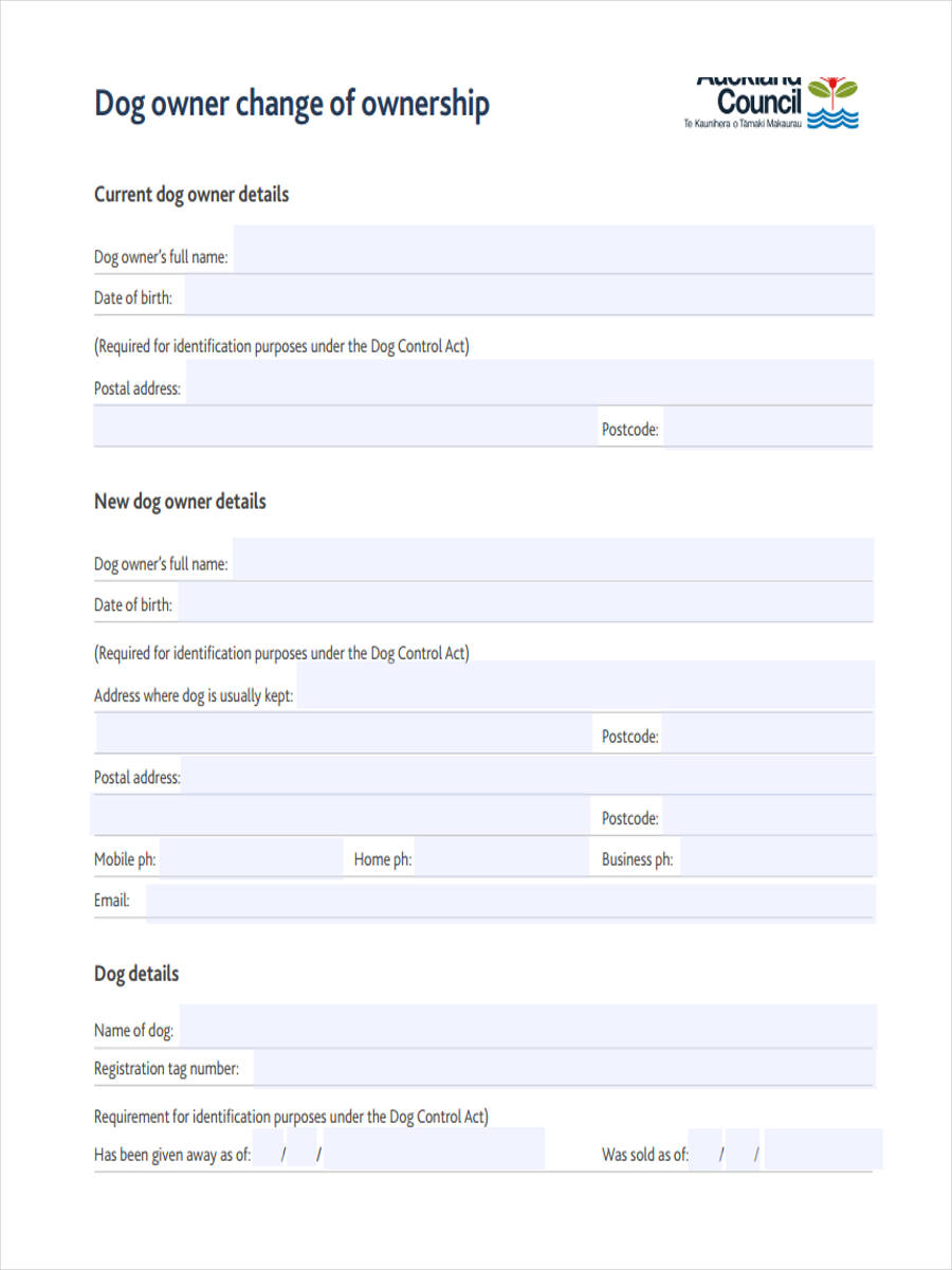 Free Printable Dog Transfer Of Ownership Form Printable Forms Free Online