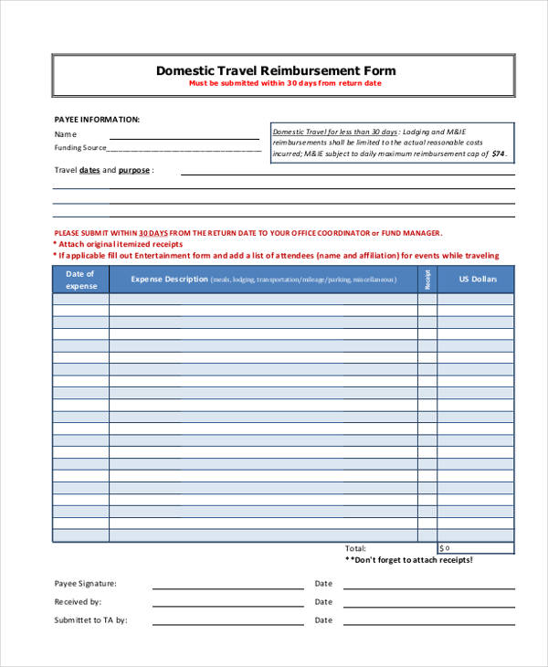 FREE 13+ Travel Reimbursement Forms in PDF Ms Word Excel