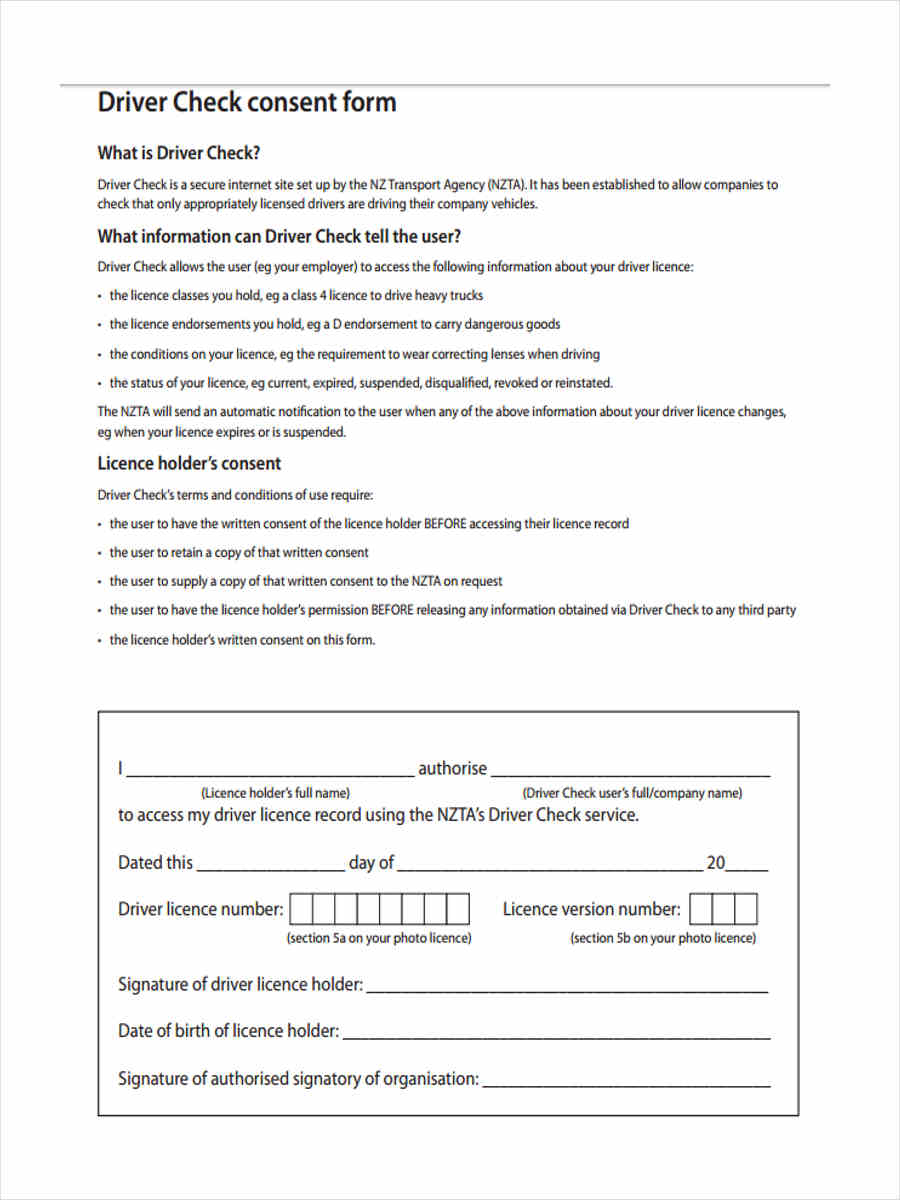 driver check consent form
