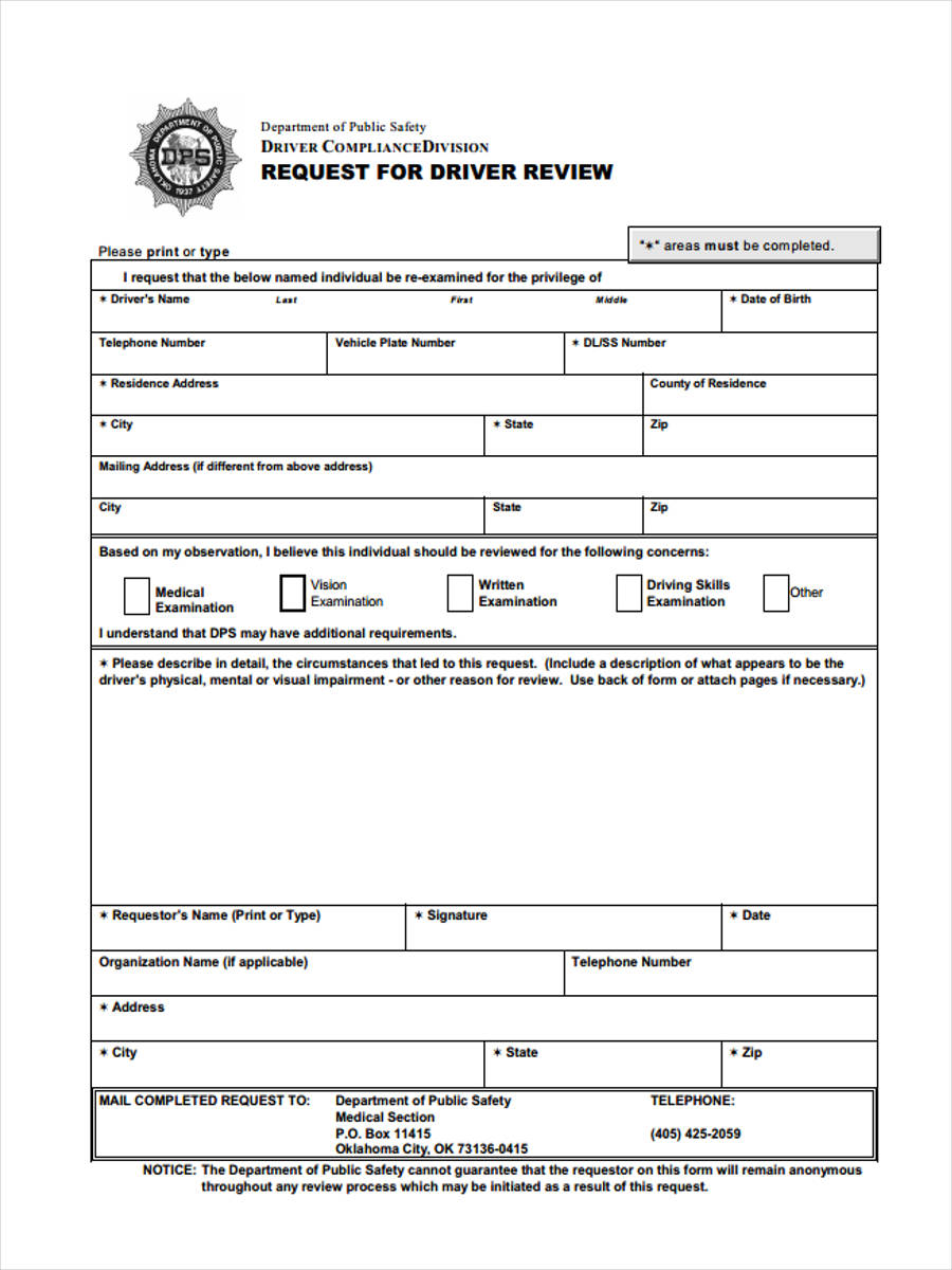 driver review form
