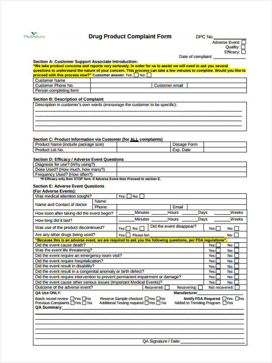 drug product complaint