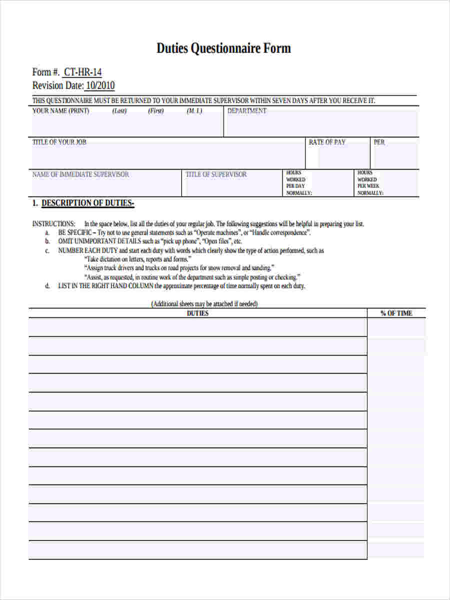 FREE 8+ Sample Job Questionnaire Forms in MS Word PDF