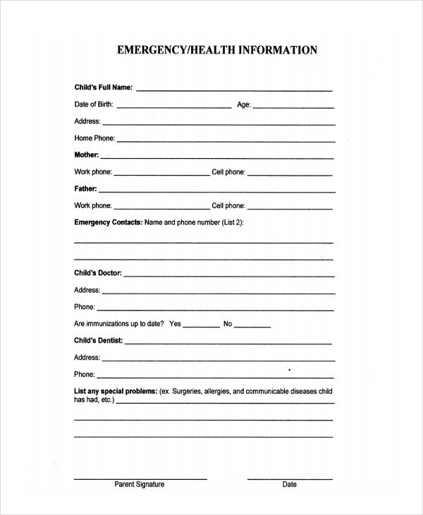 FREE 12 Emergency Information Forms In PDF Ms Word Excel