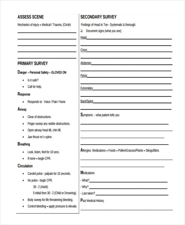 Free 10 Patient Assessment Forms In Pdf Ms Word Excel 9780