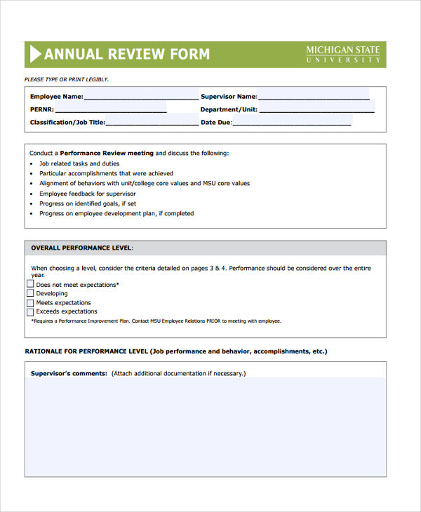 Annual Review Report Template