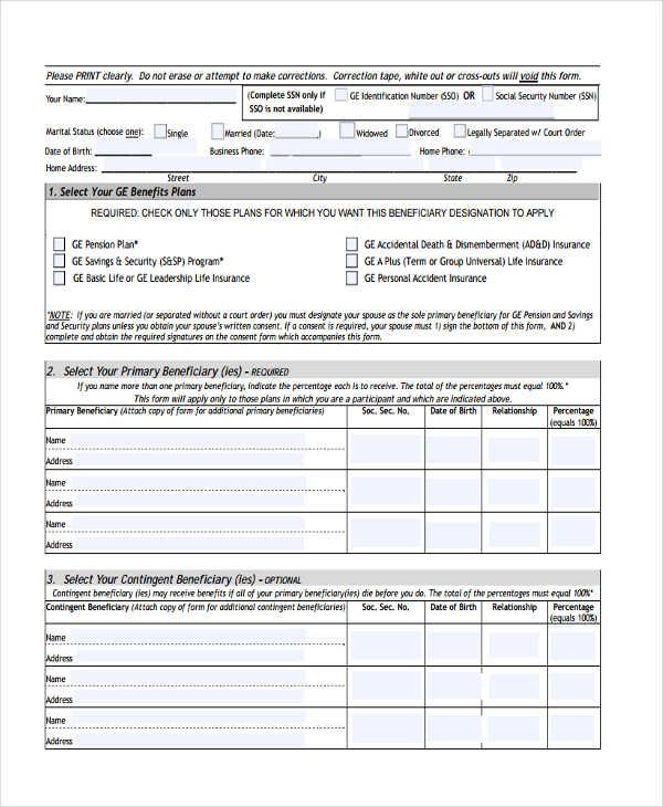 employee beneficiary form