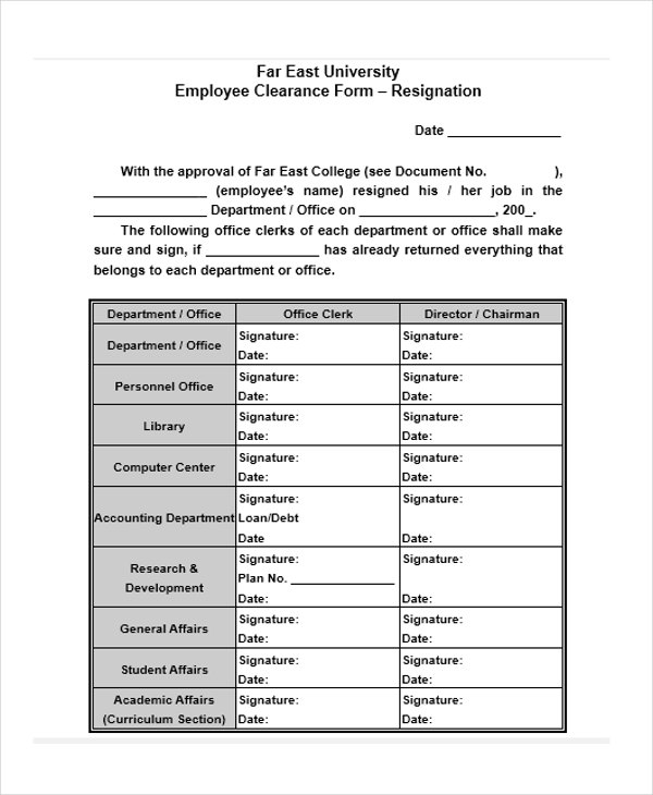 employee clearance resignation