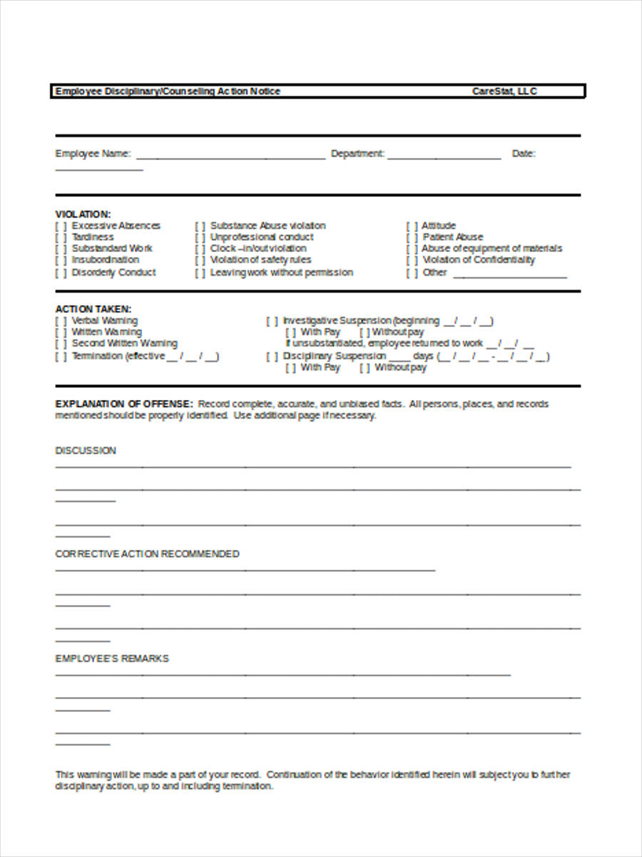 FREE 8 Employee Counseling Forms In PDF