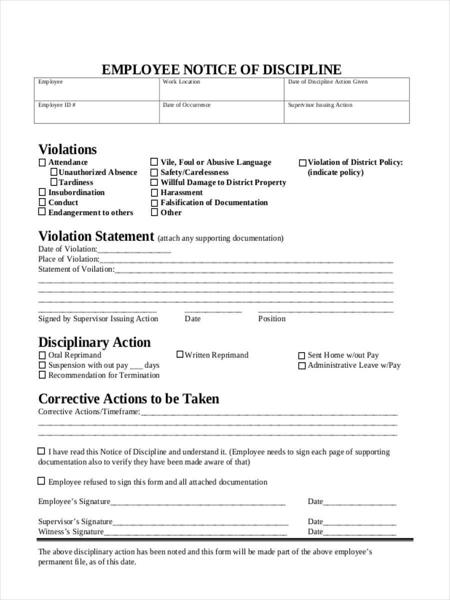 employee discipline notice form