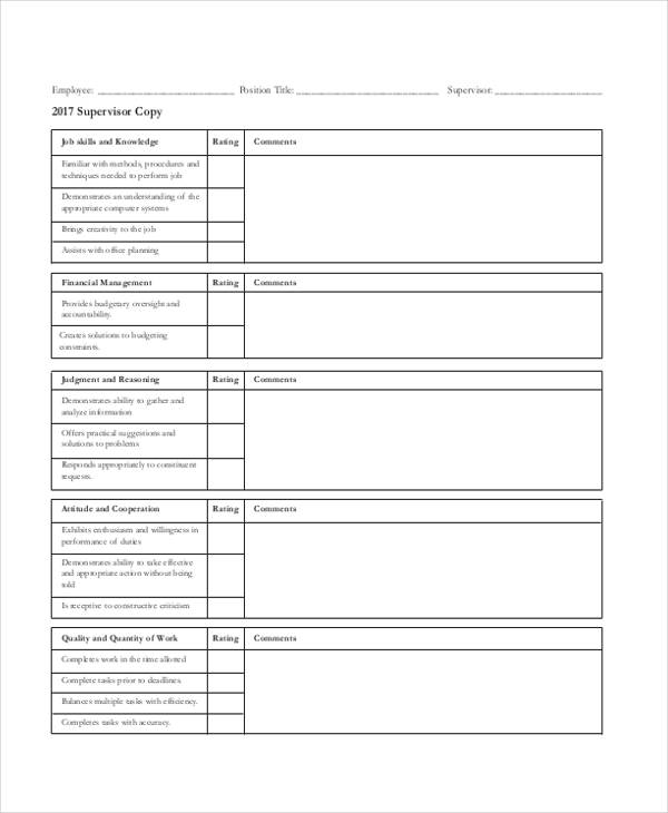 employee evaluation supervisor form in pdf