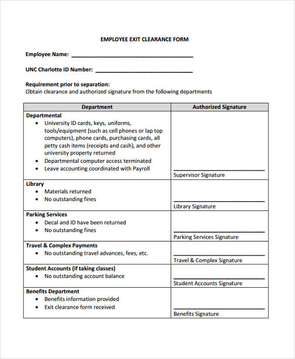 FREE 4+ Exit Clearance Forms in PDF