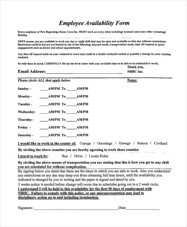 employee hours availability