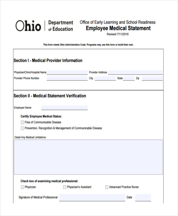 employee medical statement