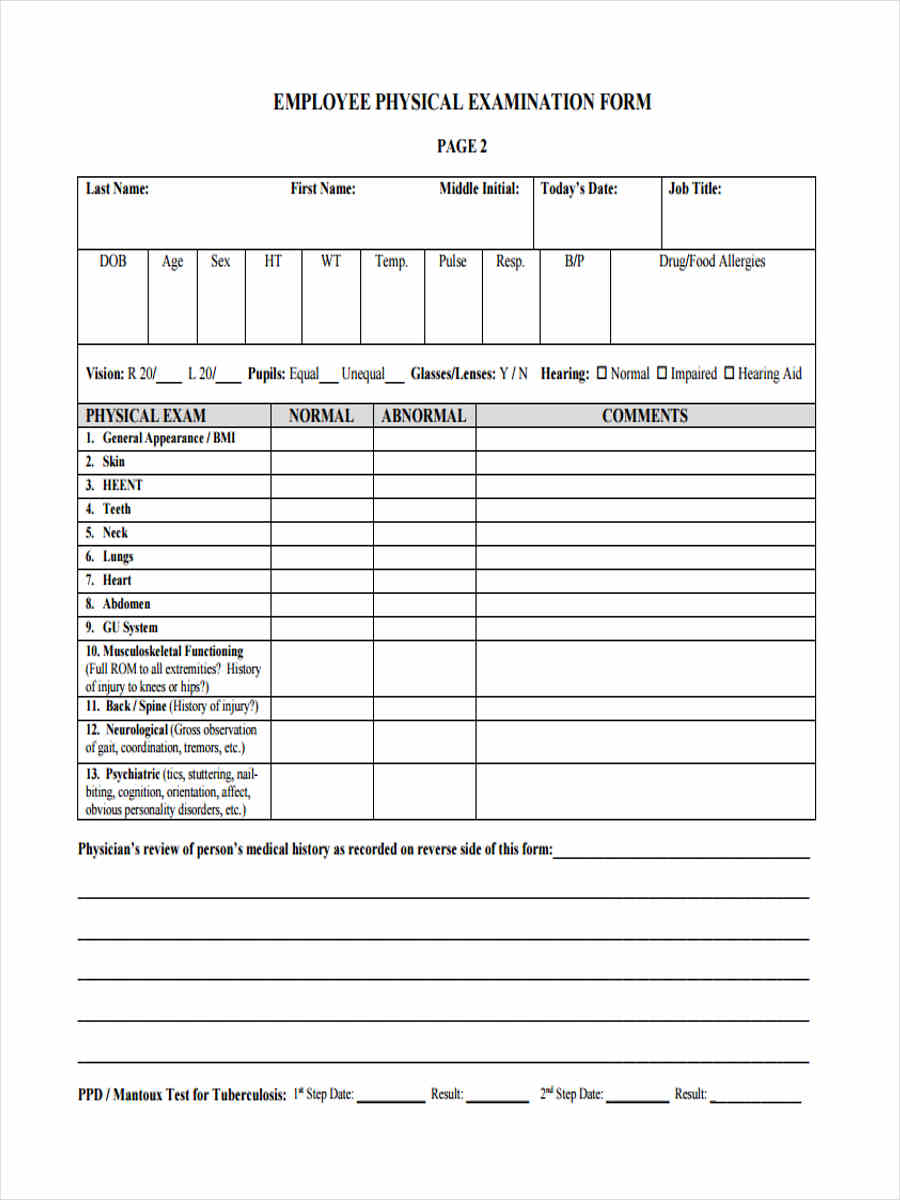 Free Printable Physical Exam Forms Printable Forms Free Online