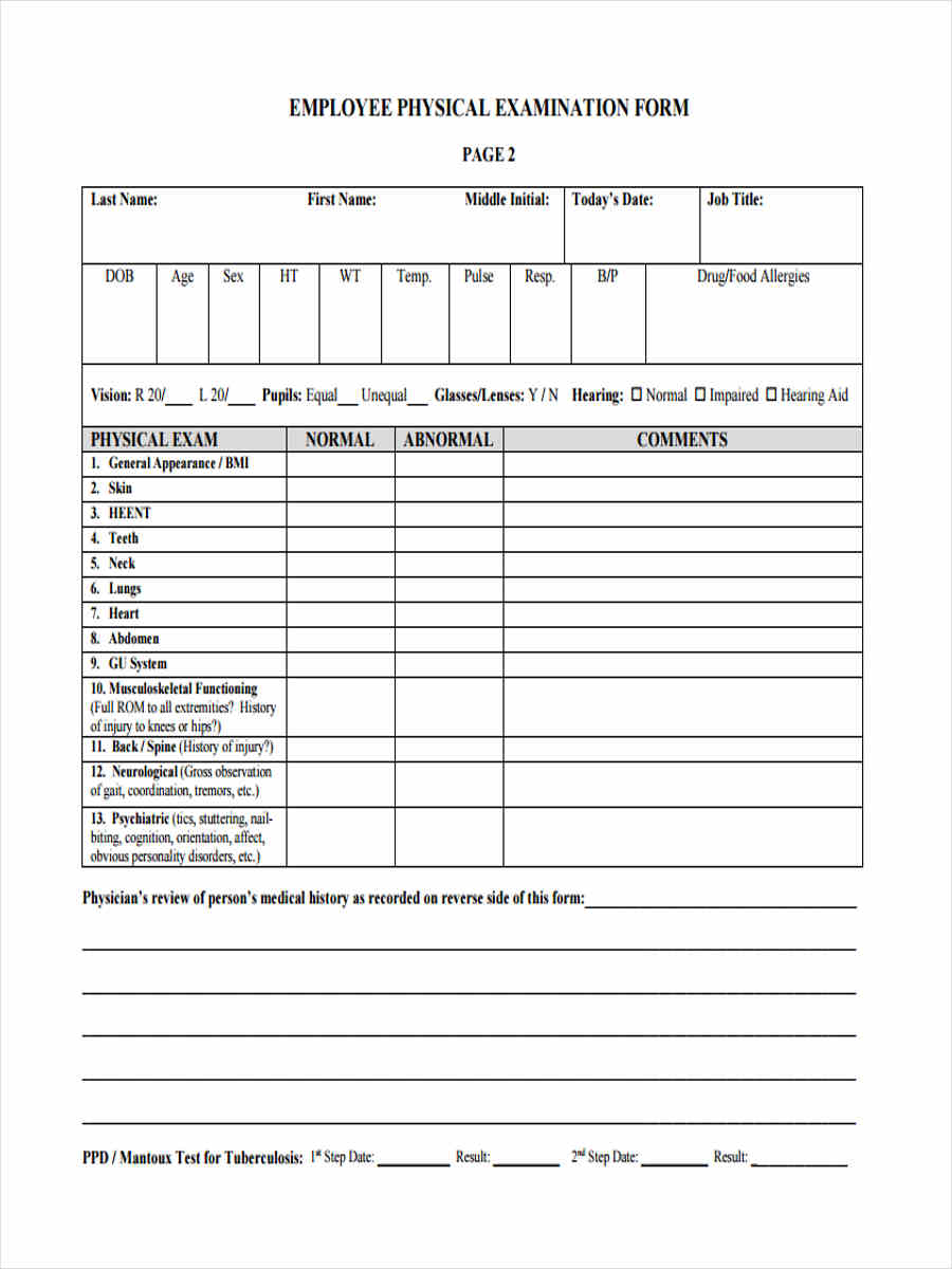 FREE 5 Sample Employee Physical Forms In PDF FREE 5 Sample Employee Physical Forms In PDF