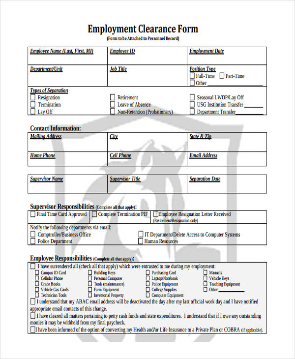 FREE 28+ Sample Clearance Forms in PDF Ms Word