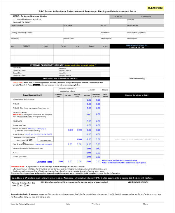 FREE 13+ Travel Reimbursement Forms in PDF Ms Word Excel