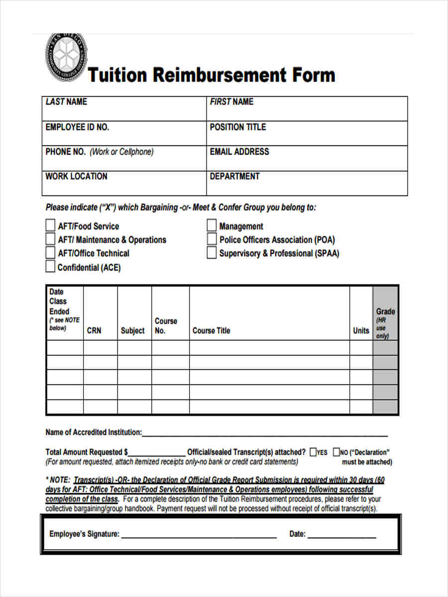 FREE 9 Tuition Reimbursement Forms In Samples Examples