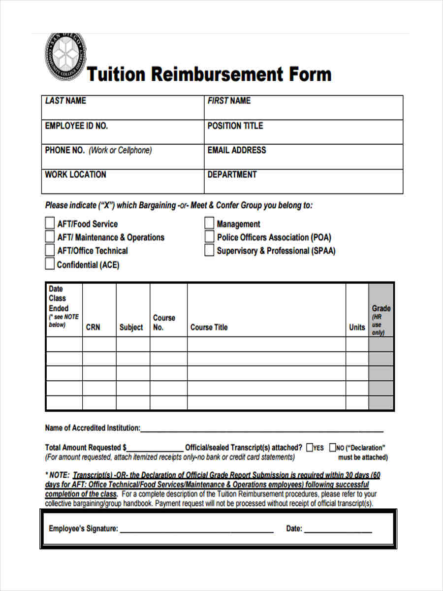 FREE 9 Tuition Reimbursement Forms In PDF