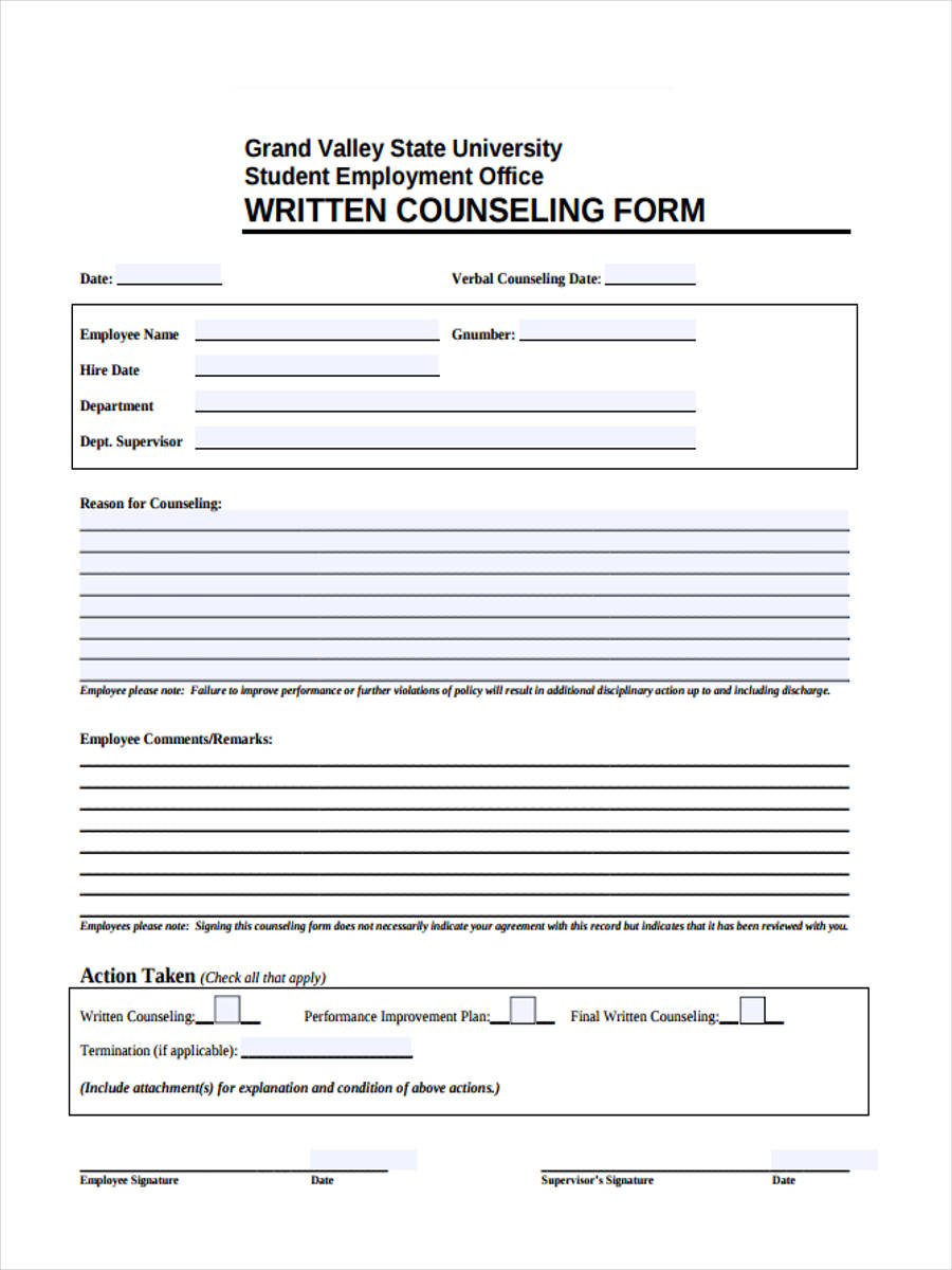 employee written counseling form