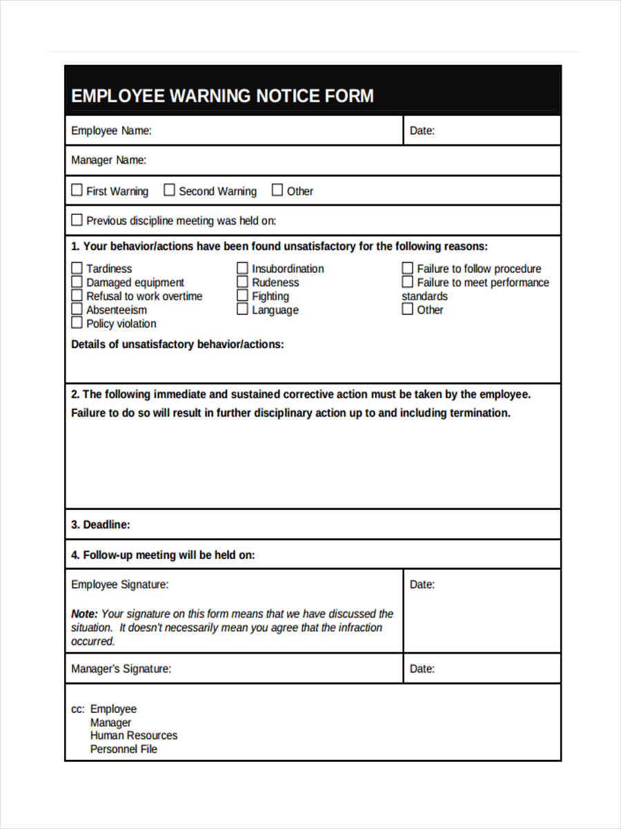 Printable Employee Written Warning Template Free 5771