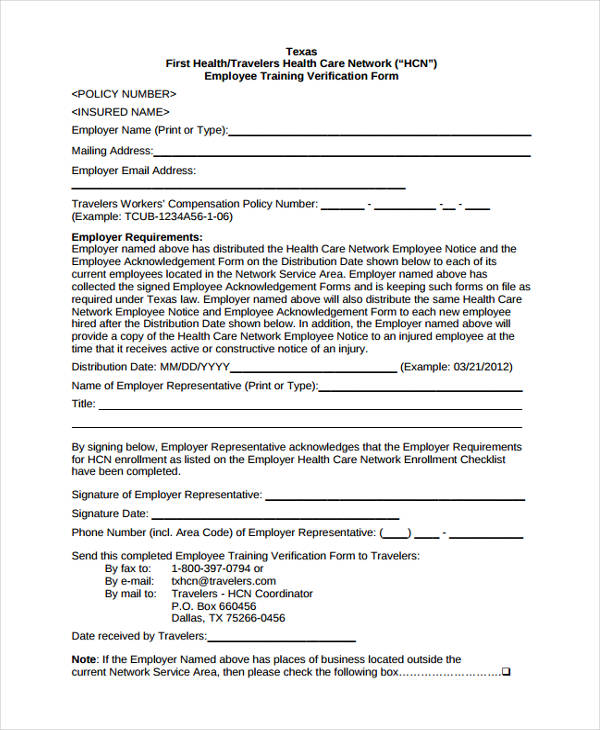 employer training verification