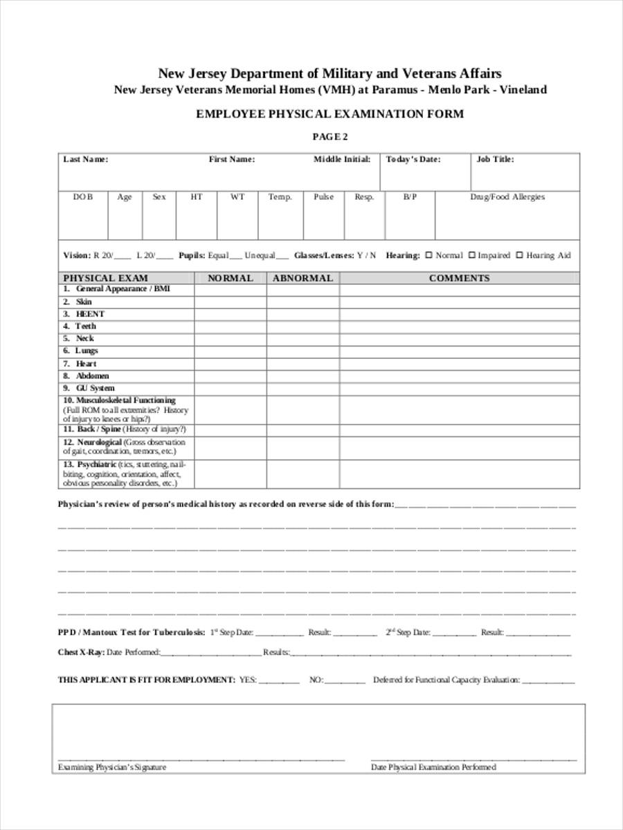 Free 5 Employment Physical Forms In Pdf 2639