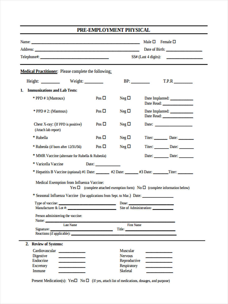 FREE 8 Sample Blank Physical Forms In PDF