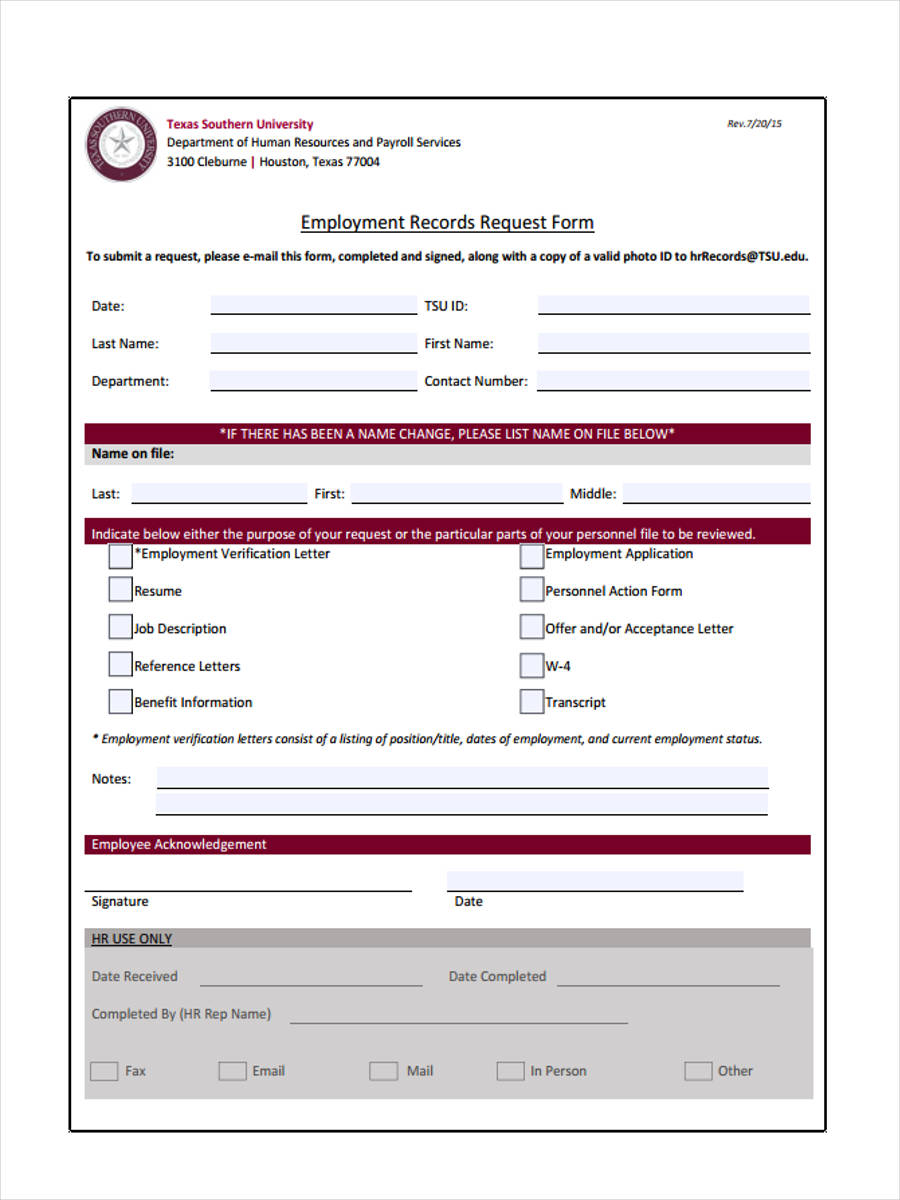 employment records request