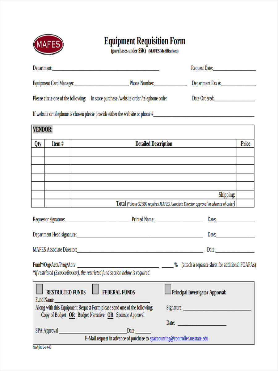 equipment purchase requisition