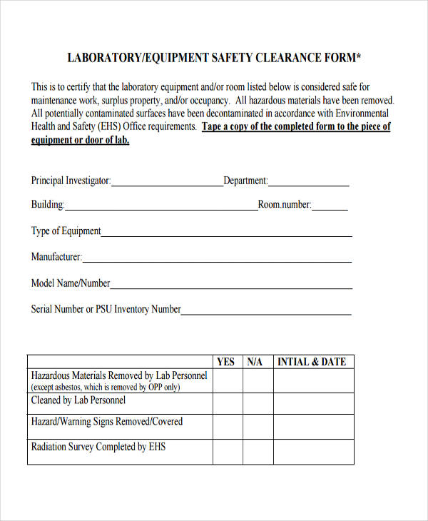 equipment safety clearance