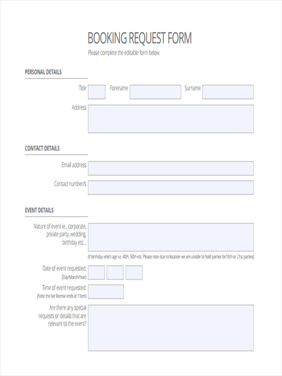 Event Booking Form Template Free