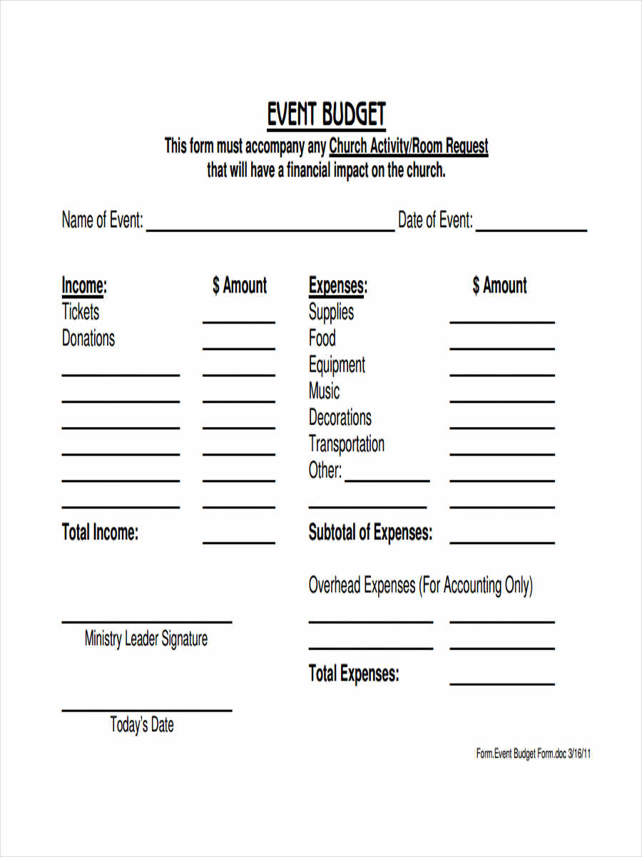 Free 6 Church Budget Forms In Pdf Excel