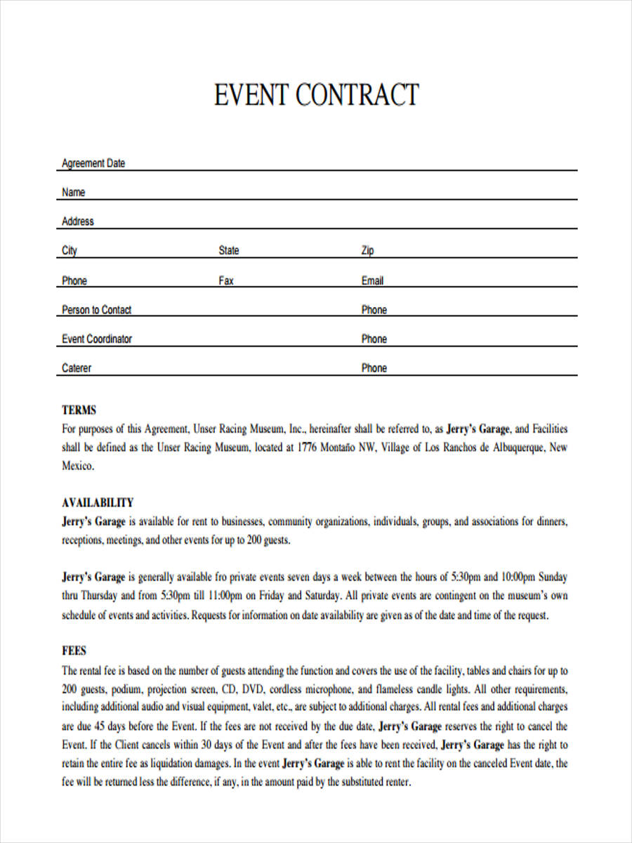 Event Contract Agreement Template