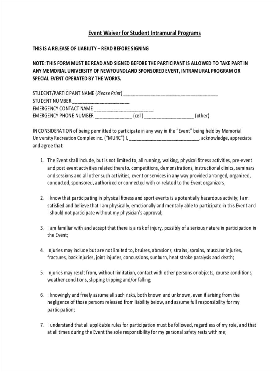 event waiver for student