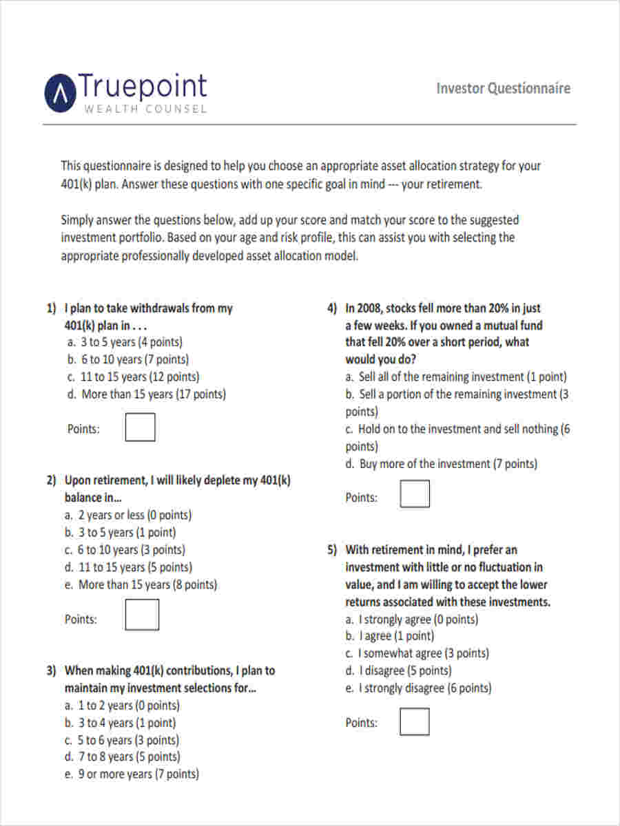 FREE 7  Sample Investor Questionnaire Forms in MS Word PDF