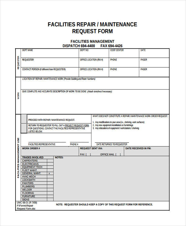 facility maintenance request