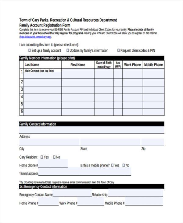 family account registration