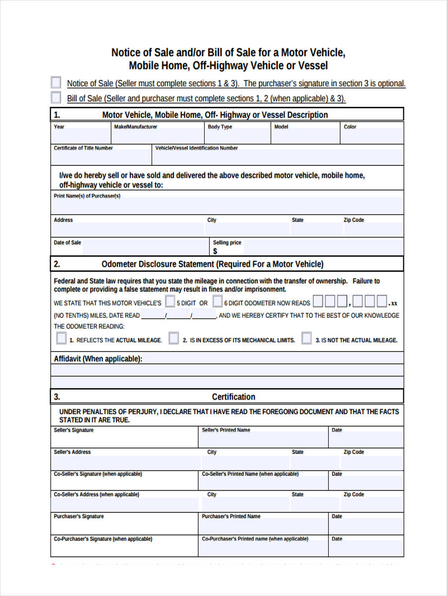 Free Printable Mobile Home Bill Of Sale