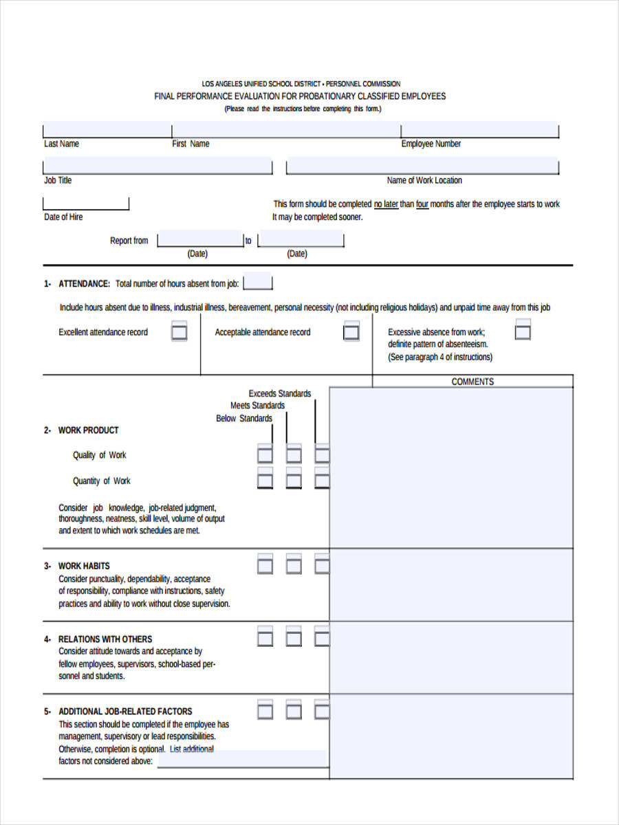 FREE 11 Probation Review Forms In PDF Ms Word